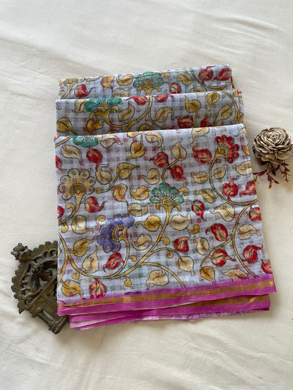 Light Blue Digital Print Cotton Silk Banarasi Saree