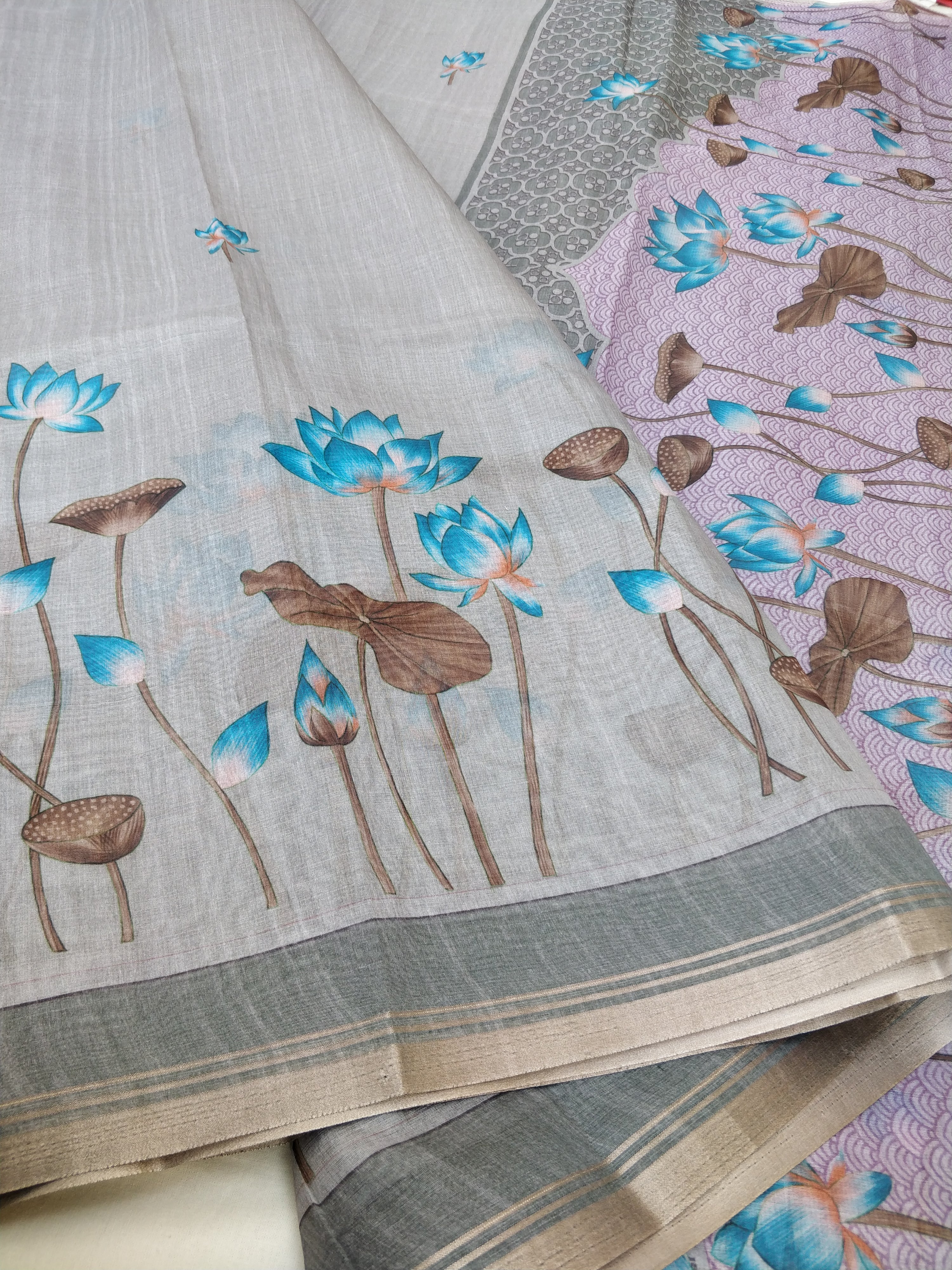 Grey Organza Silk Digital Print Pichawai Saree