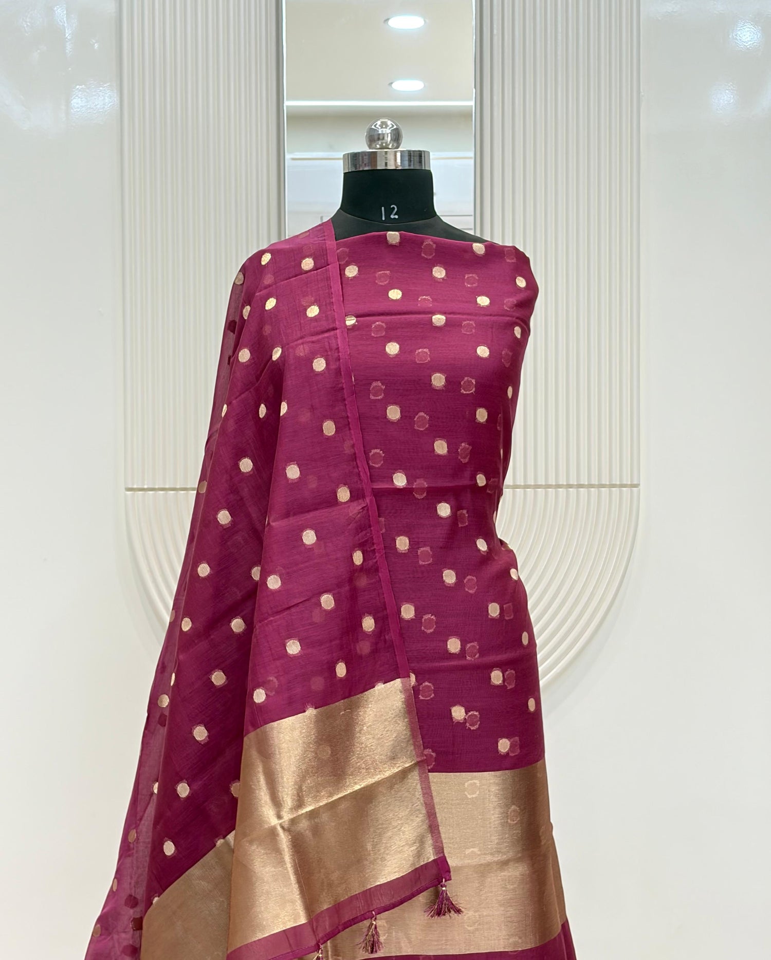 Maroon Mul Chanderi Silk Zari Buti Suit Fabric