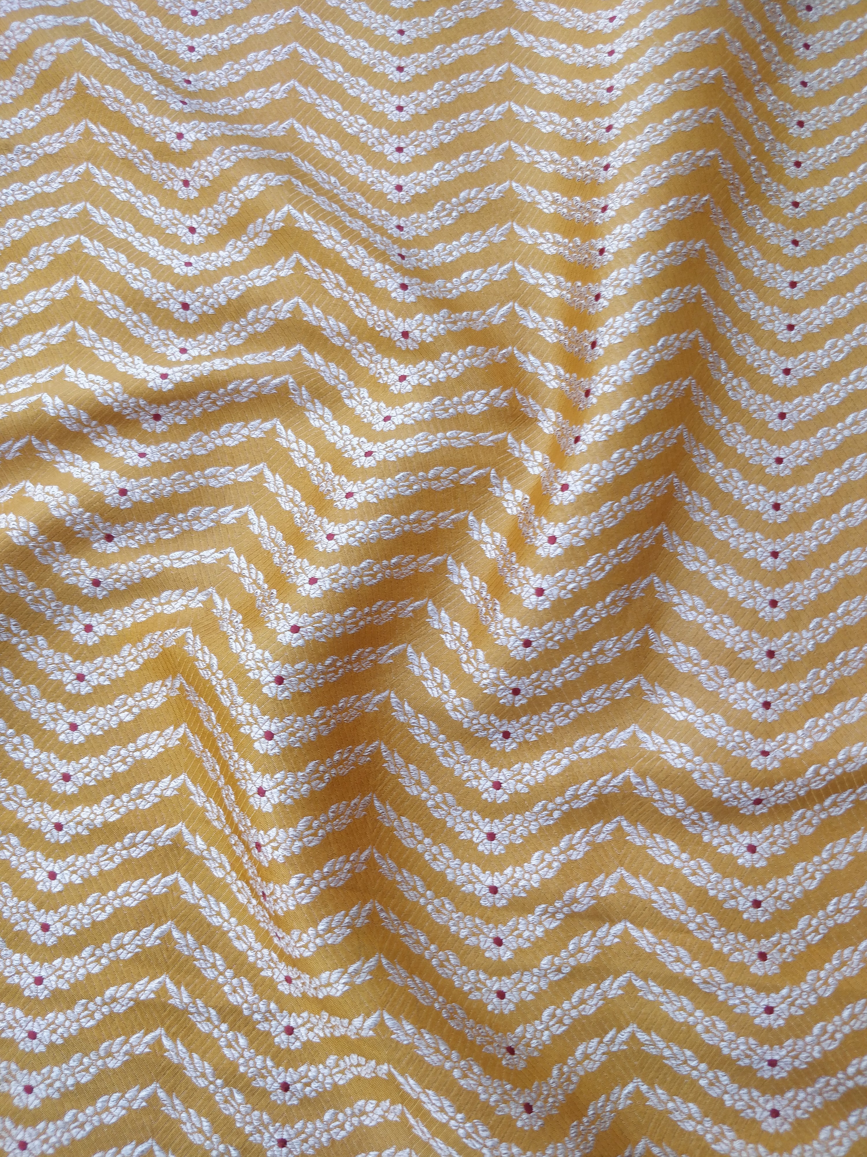 Yellow Handwoven Pure Kataan Silk jaal Fabric