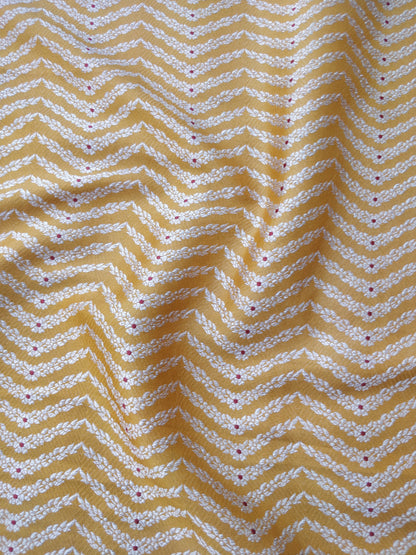 Yellow Handwoven Pure Kataan Silk jaal Fabric