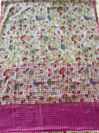 Light Blue Digital Print Cotton Silk Banarasi Saree