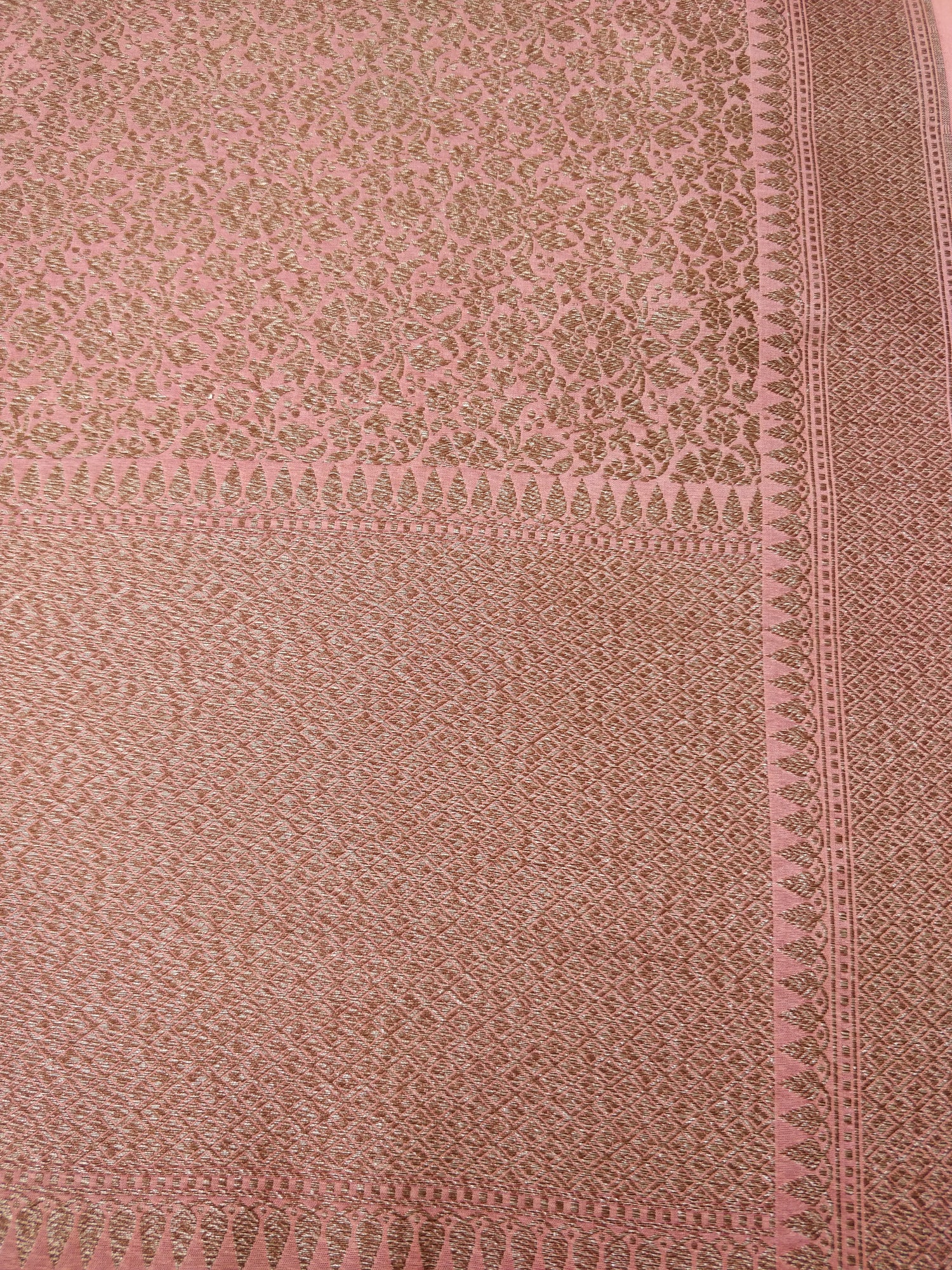 Peach Cotton Silk Buti Banarasi Unstitched Suit Set