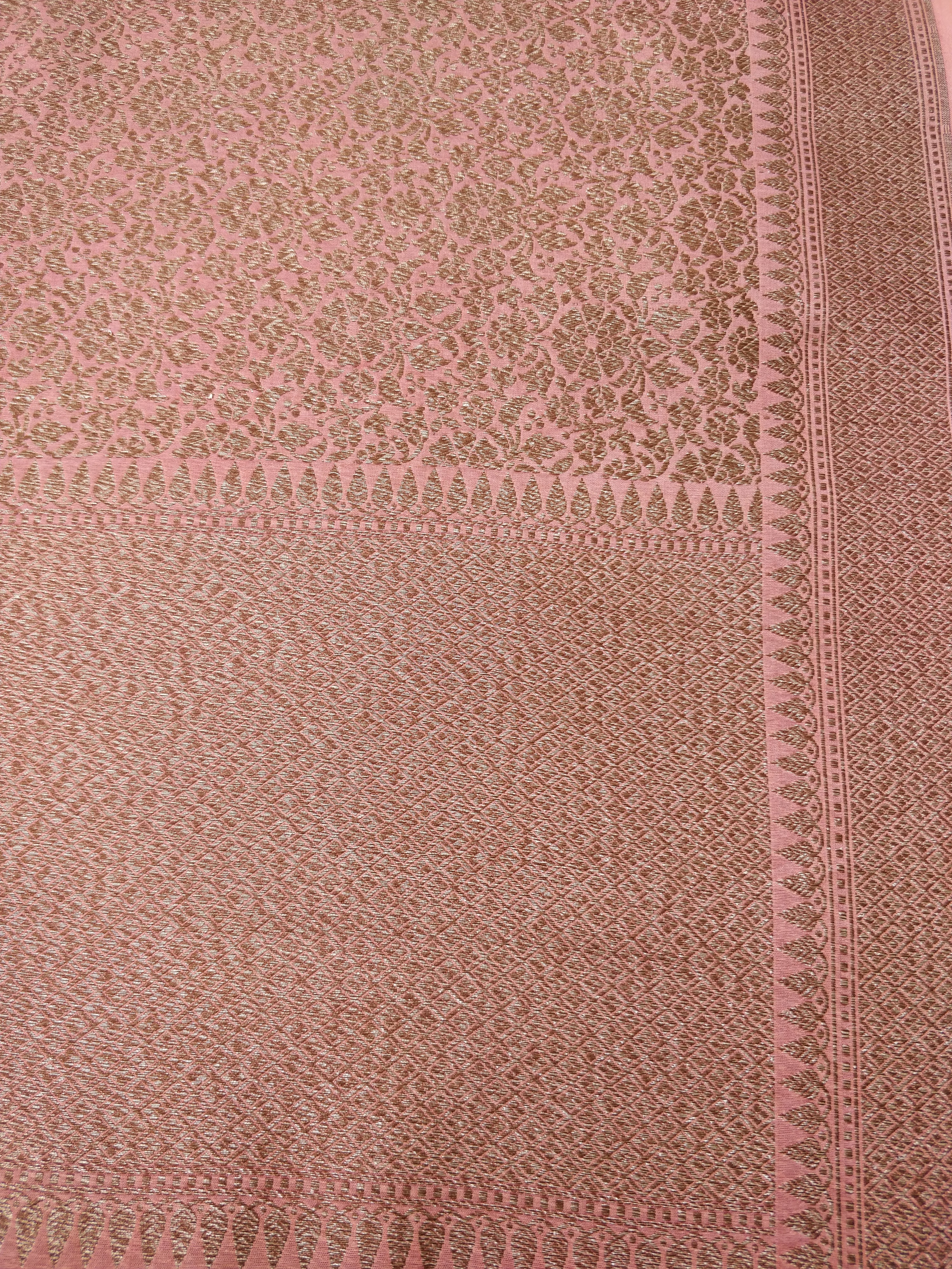 Peach Cotton Silk Buti Banarasi Unstitched Suit Set