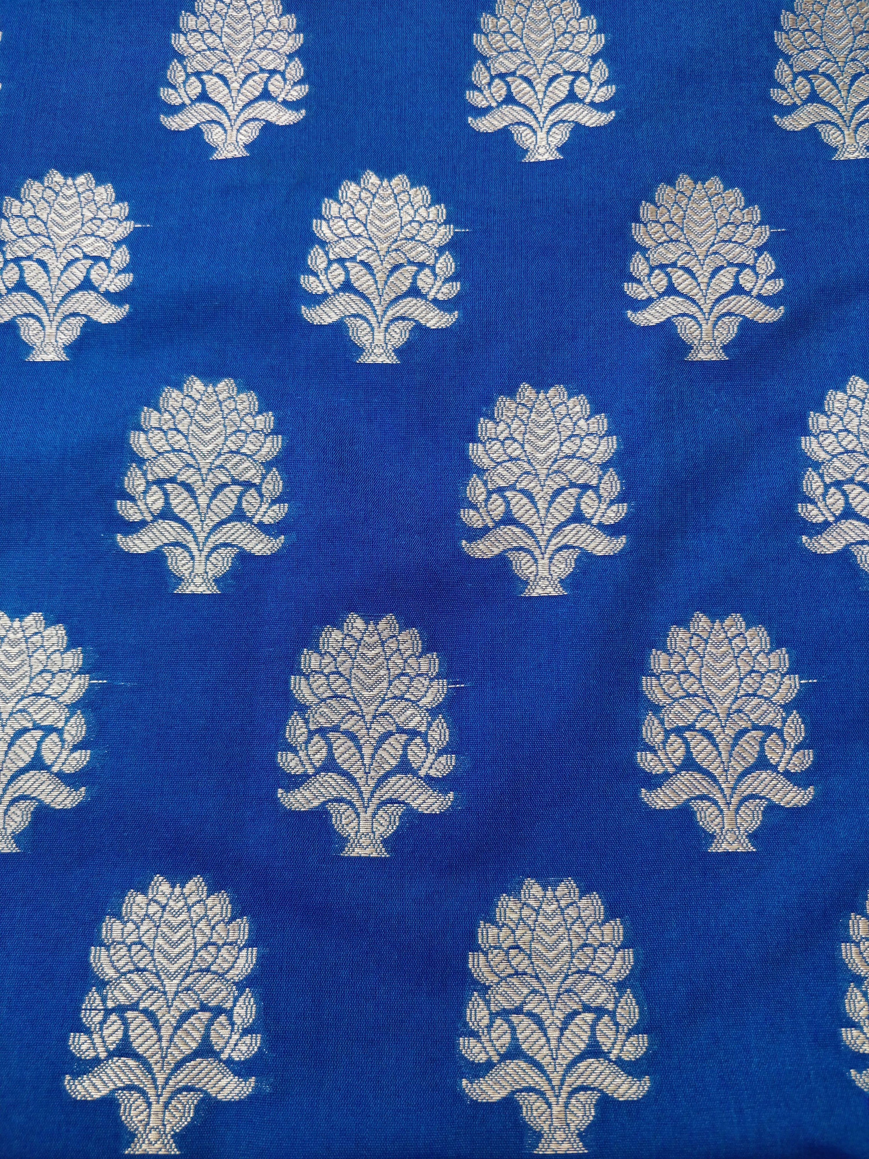 Blue Cotton Silk Banarsi Unstitched Suit Set