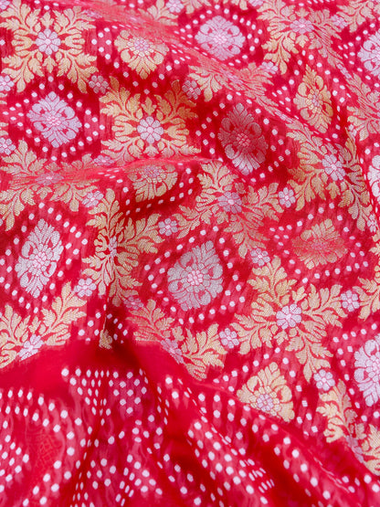 Red Bandhni Georgette Silk Banarasi Saree