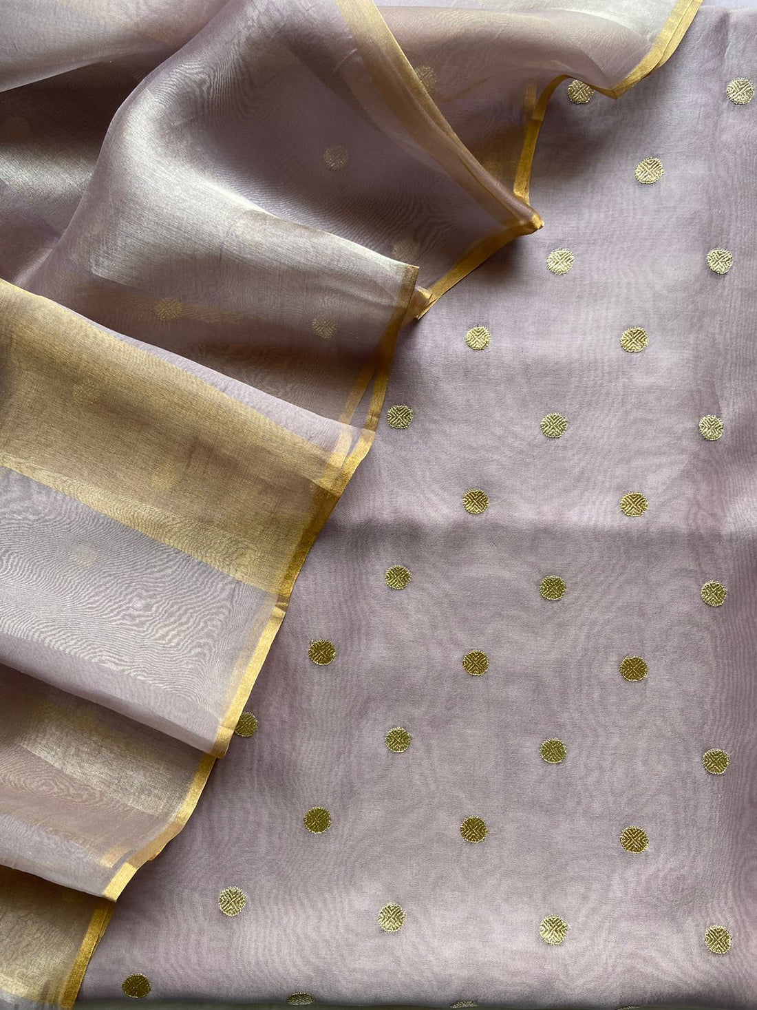 Mauve Pure Organza Silk Embroidery Suit