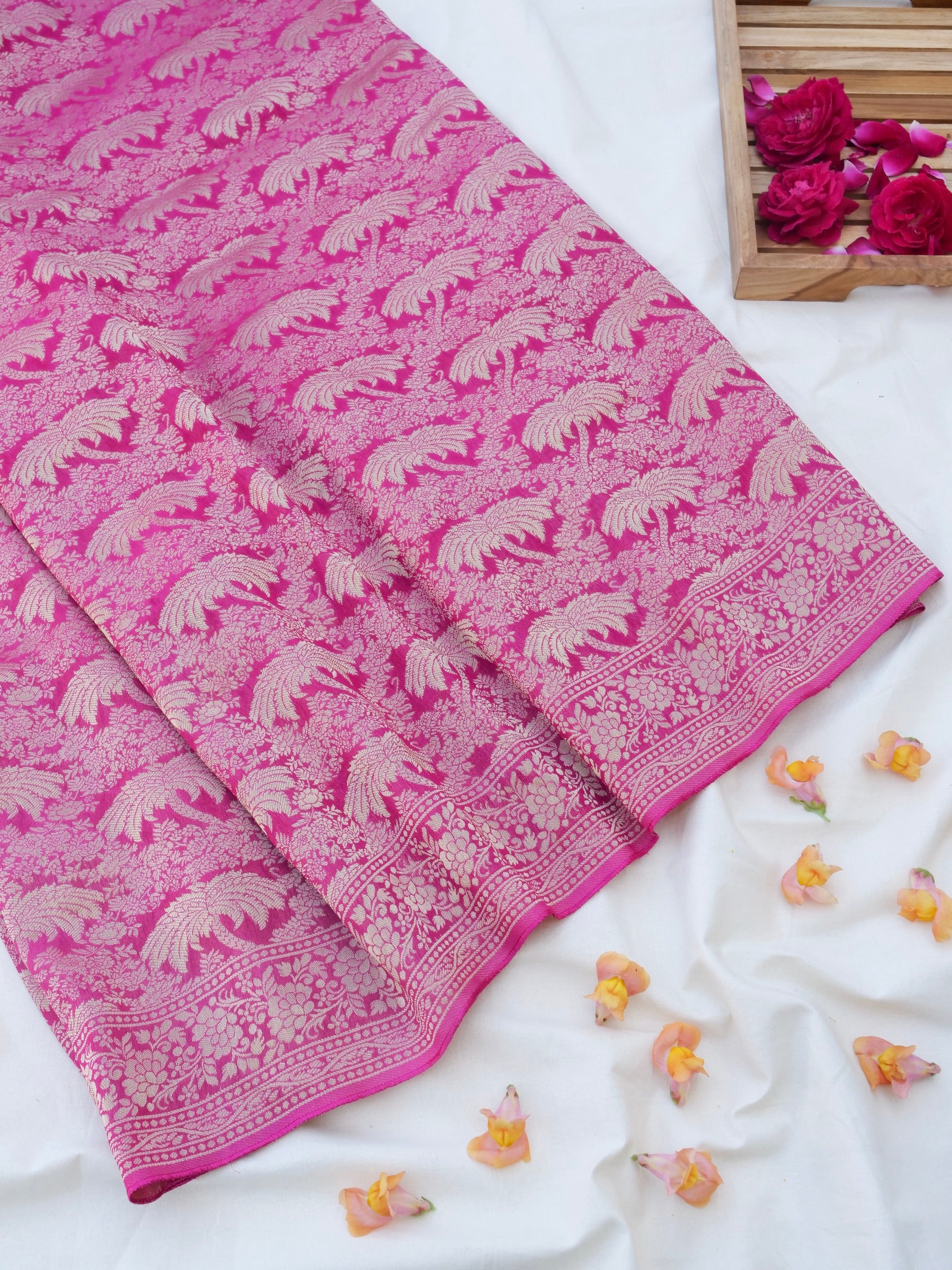 Pink Georgette Silk Jangla Banarasi Saree