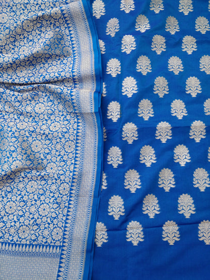 Blue Cotton Silk Banarsi Unstitched Suit Set