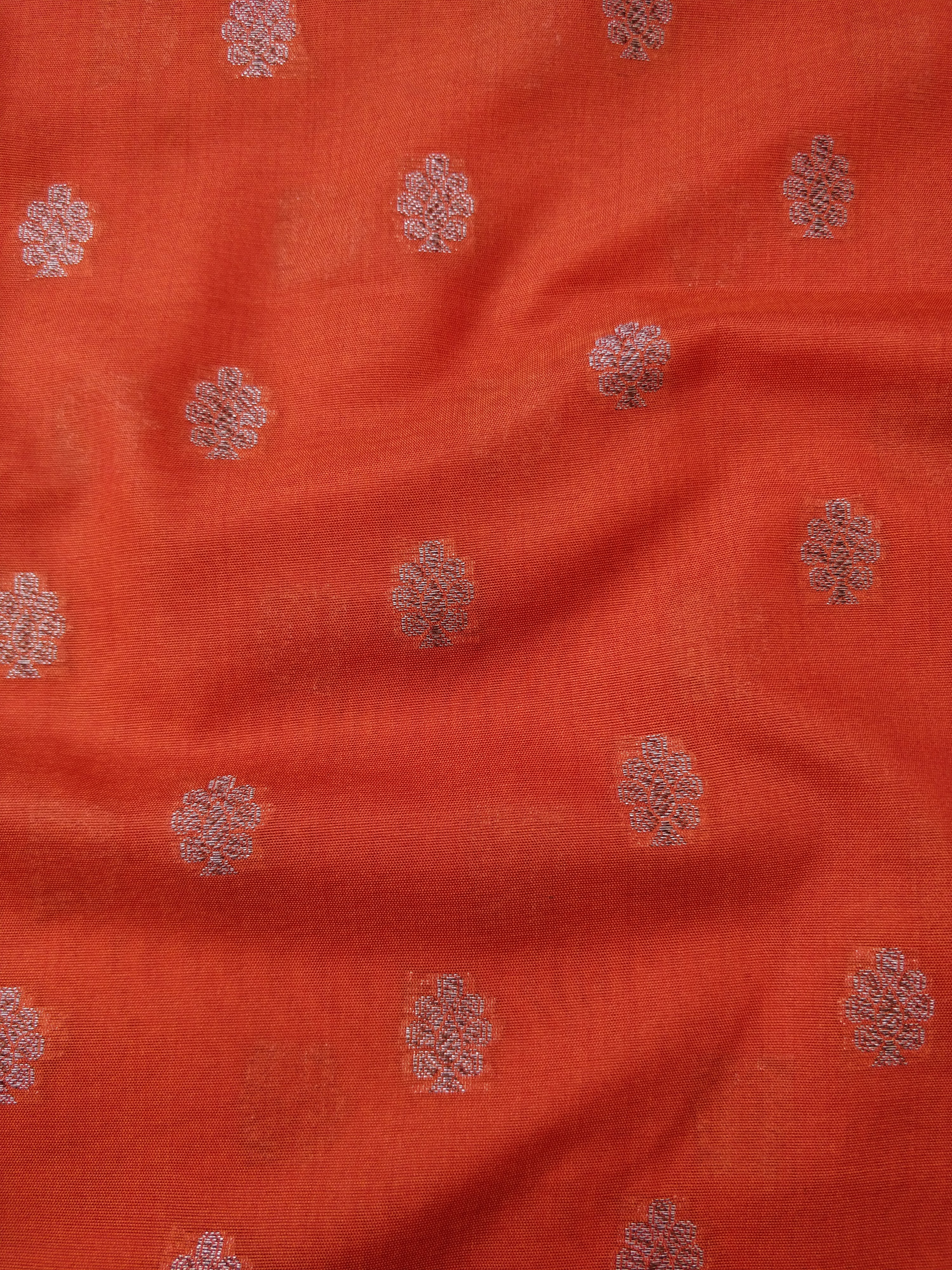Orange Cotton Silk Banarasi Unstitched Suit Set