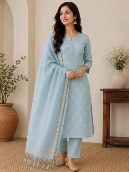 Green Banarasi Cotton Suit Set