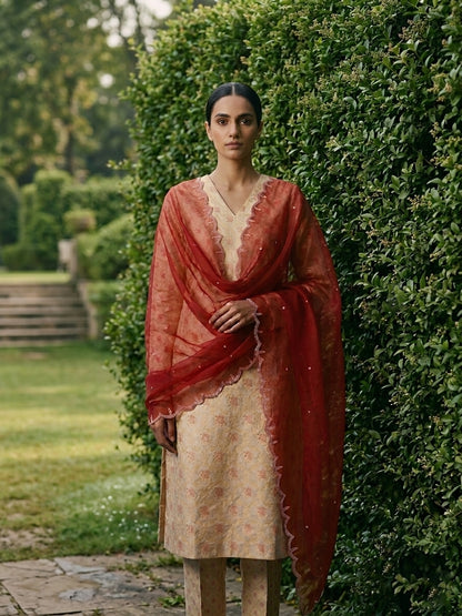 Gold Handwoven Shikargah Banarasi Suit Set