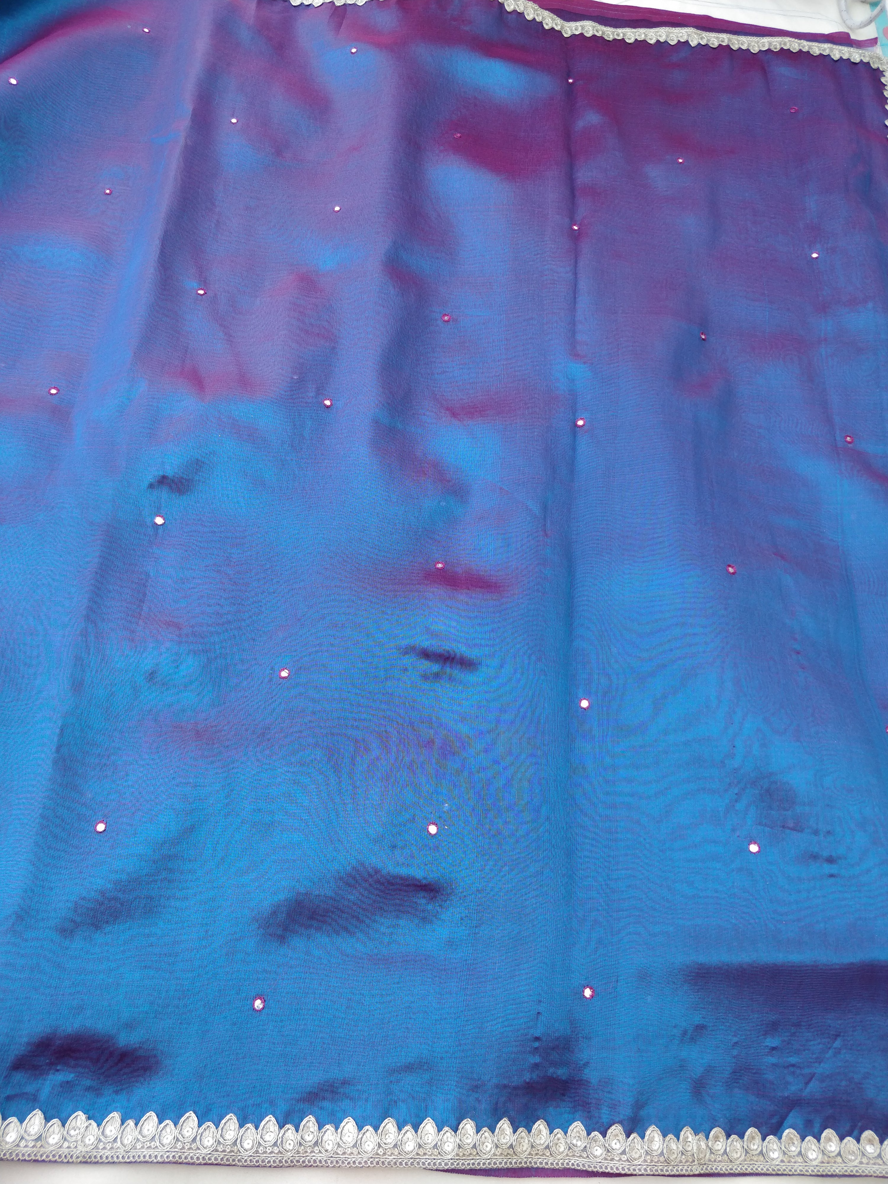 Peacock Blue Tissue Silk Saree with Lace Border