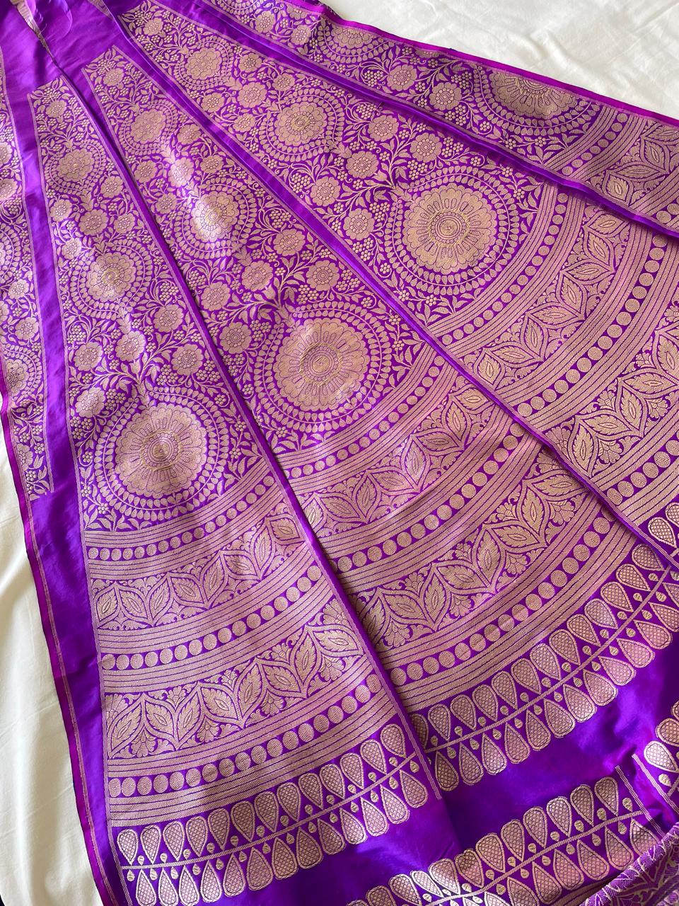 Mandala Purple Handwoven Pure Silk Banarasi Lehenga
