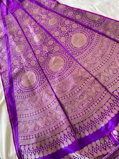 Mandala Purple Handwoven Pure Silk Banarasi Lehenga