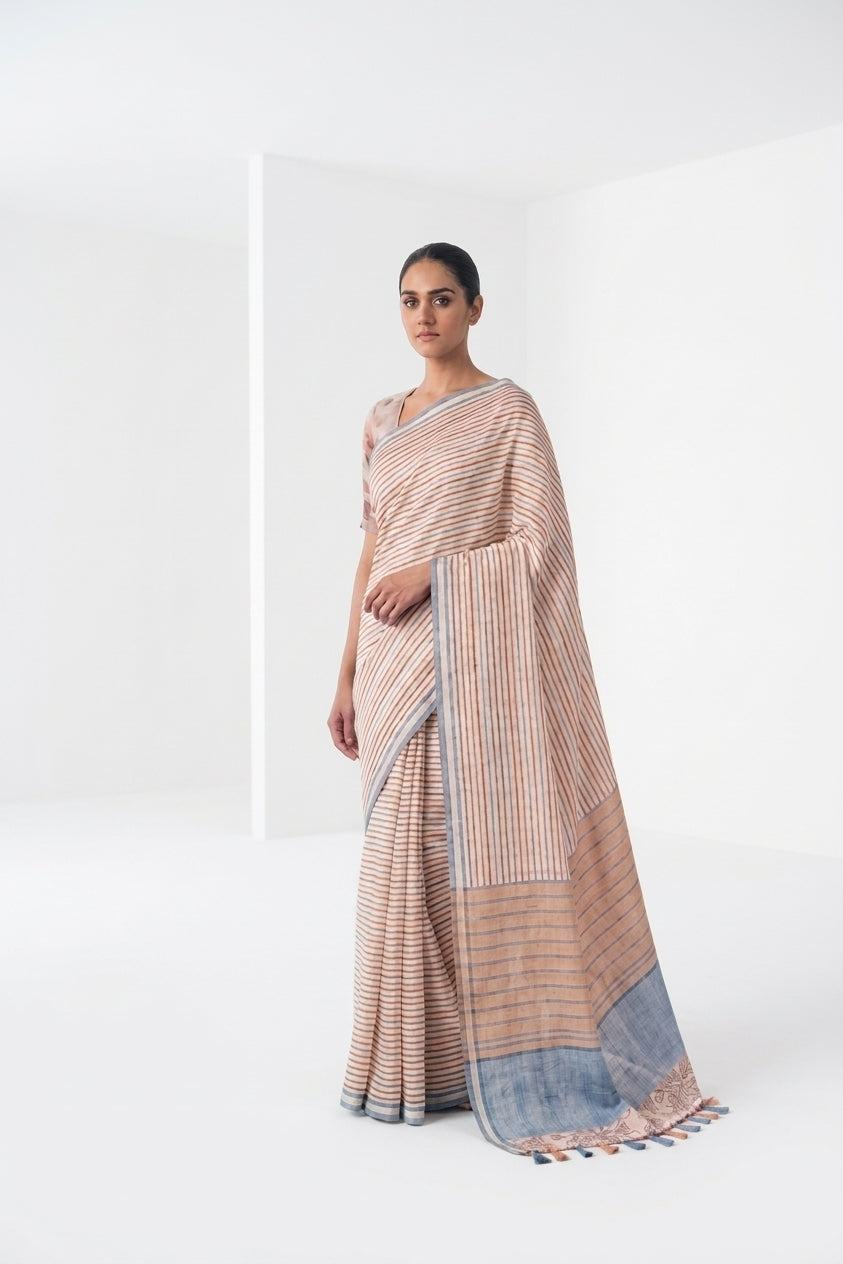 Striped Soft Crepe Silk Digital Print Banarasi Saree