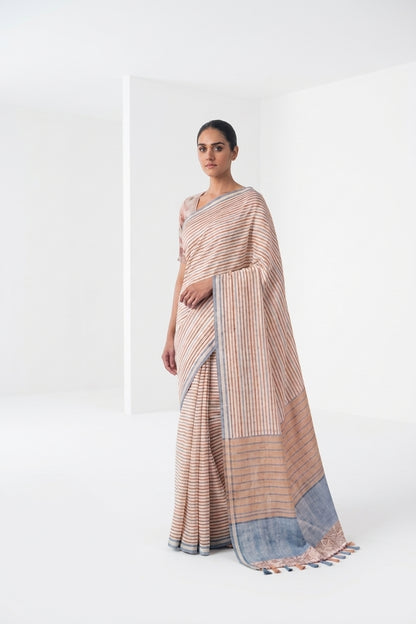 Striped Soft Crepe Silk Digital Print Banarasi Saree