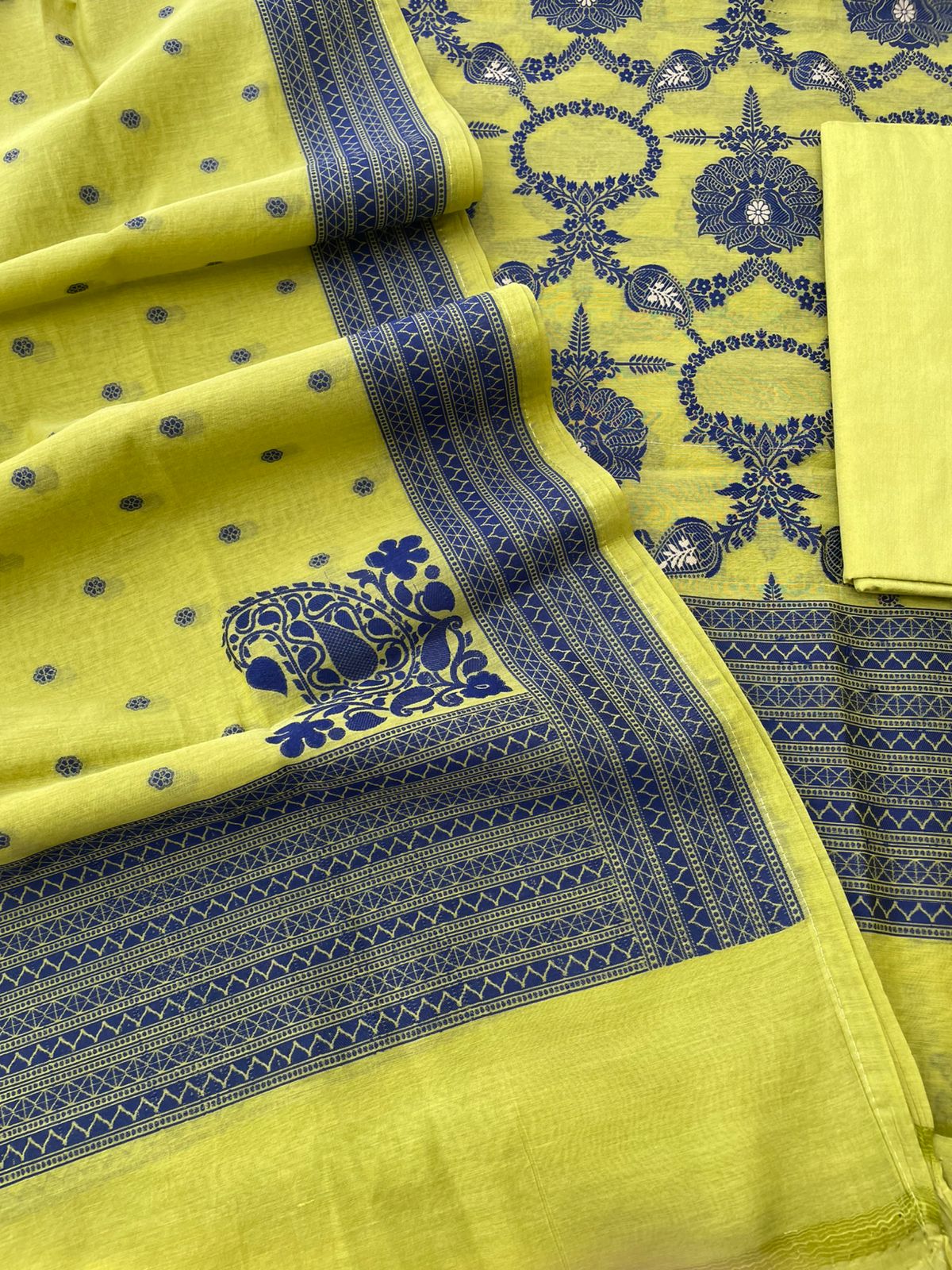 Light Green Cotton Silk Banarasi Unstitched Suit Fabric