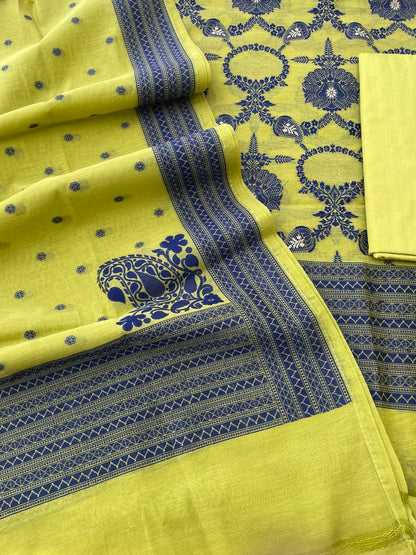 Light Green Cotton Silk Banarasi Unstitched Suit Fabric
