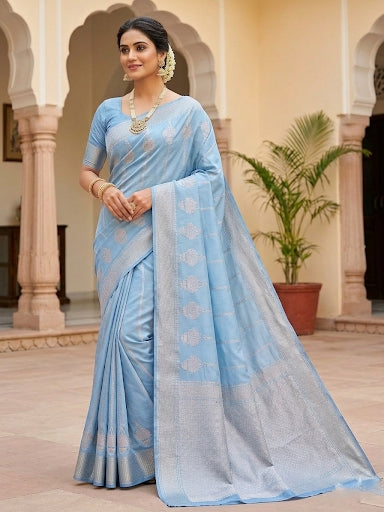 Sky Blue Banarasi Mashru Silk Saree