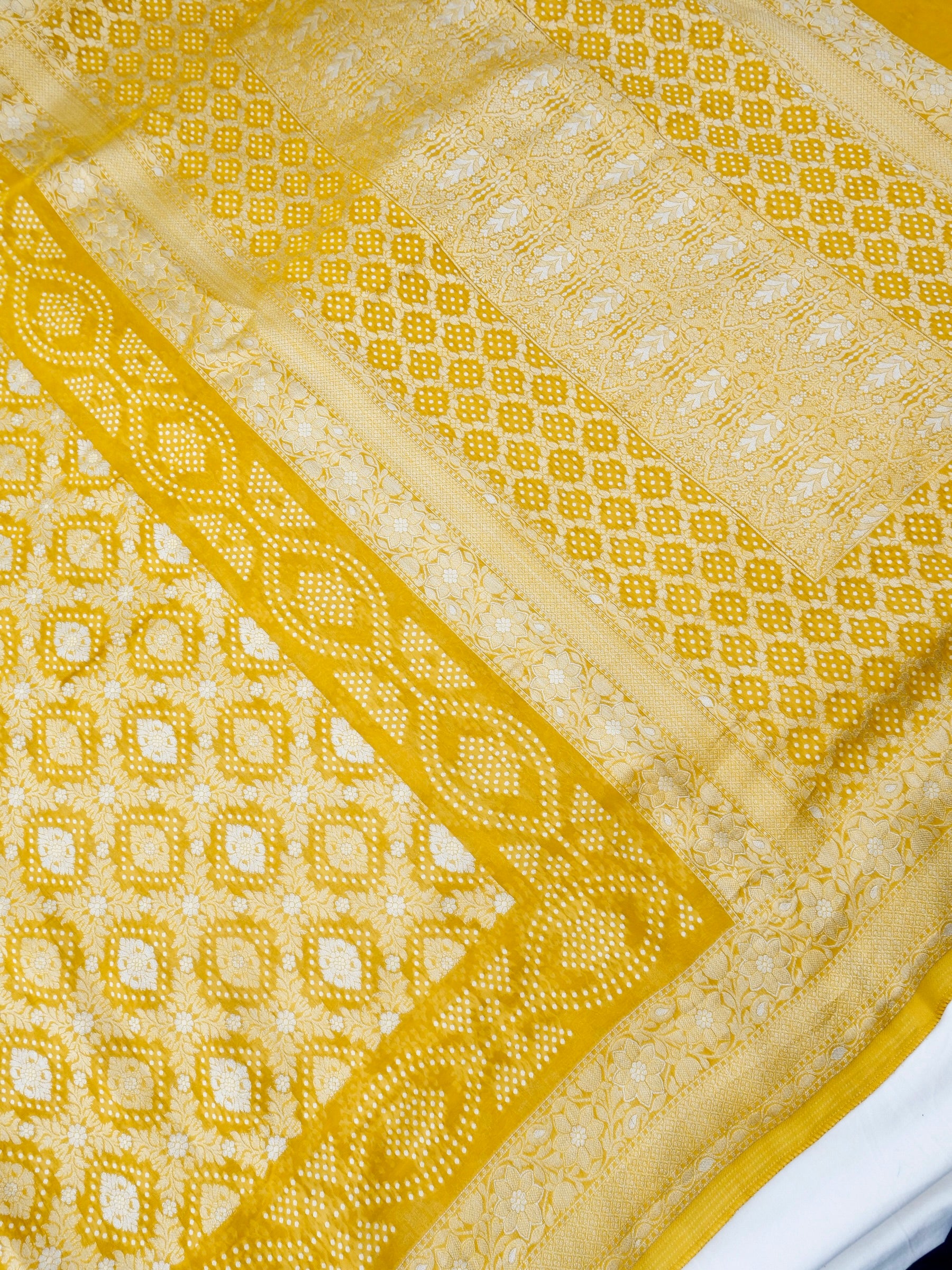 Yellow Bandhani Georgette Silk Banarasi Saree