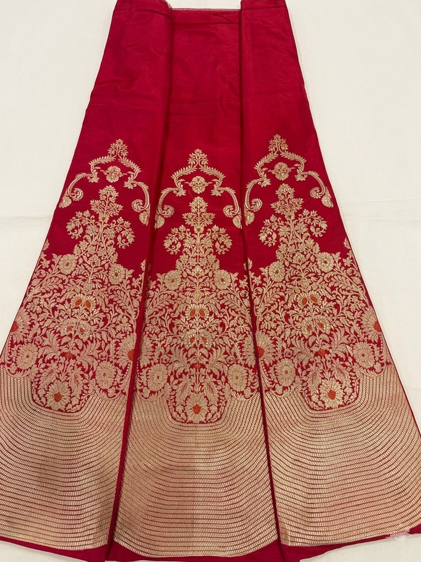 Red Handwoven Pure Satin Silk Kadhua Banarasi Lehenga