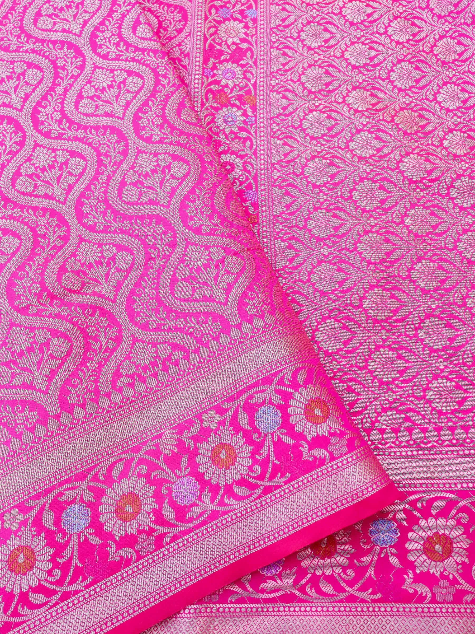 Pink Kataan Silk Meena Jangla Banarasi Saree