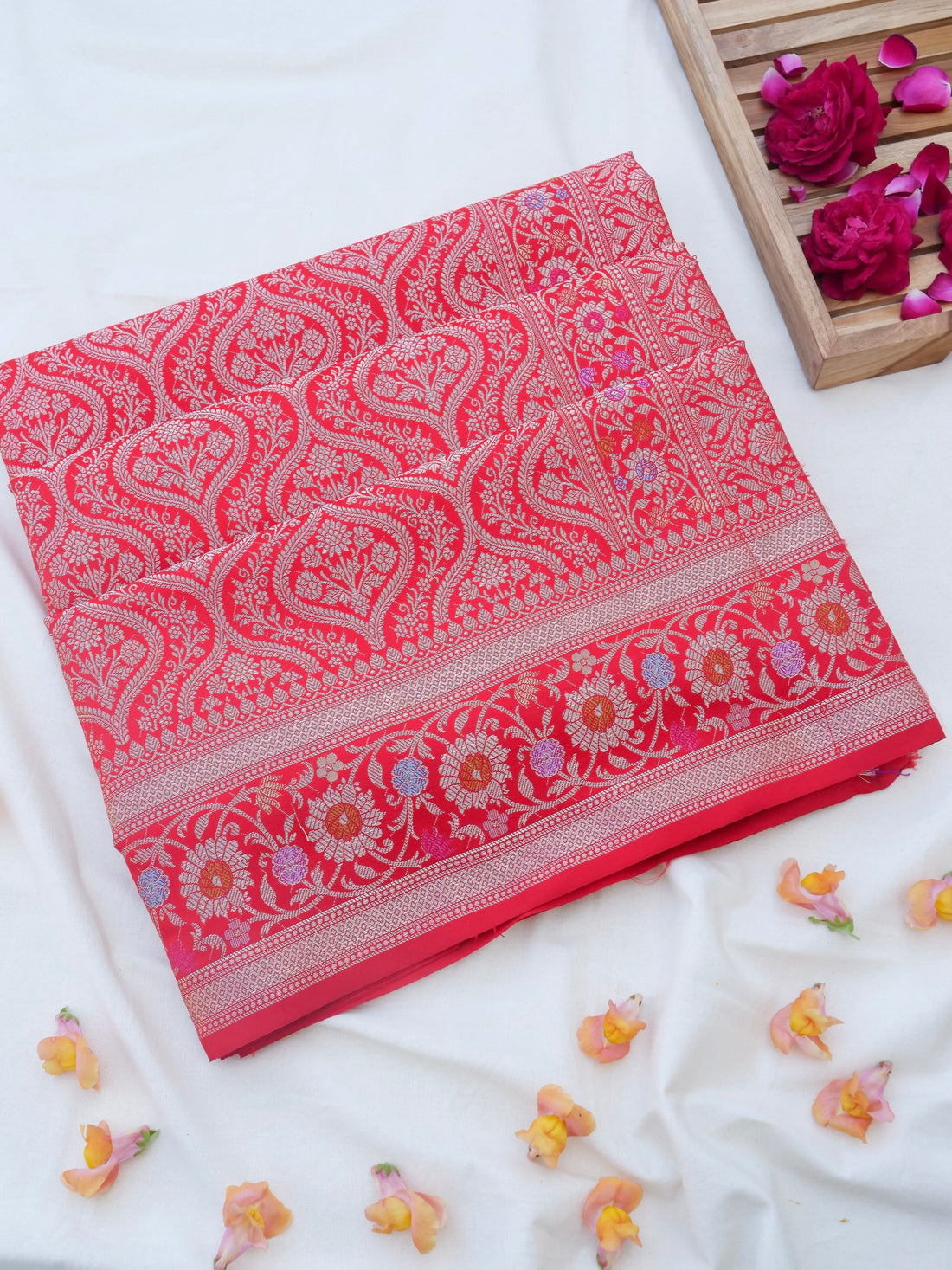 Red Kataan Silk Meena Jangla Banarasi Saree