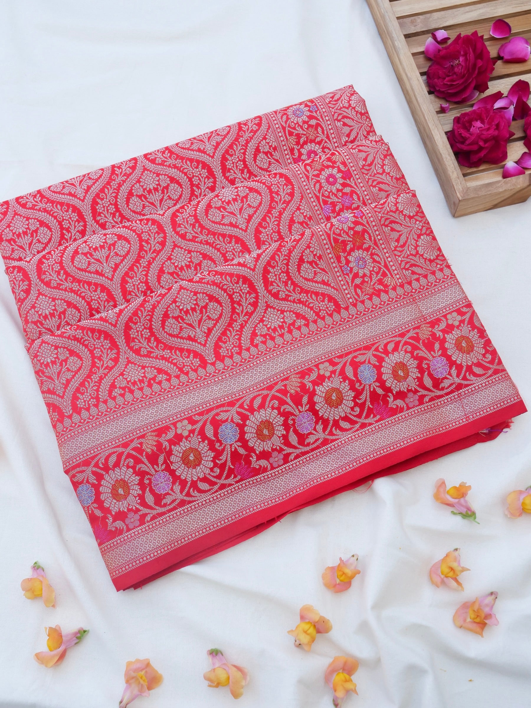 Red Kataan Silk Meena Jangla Banarasi Saree