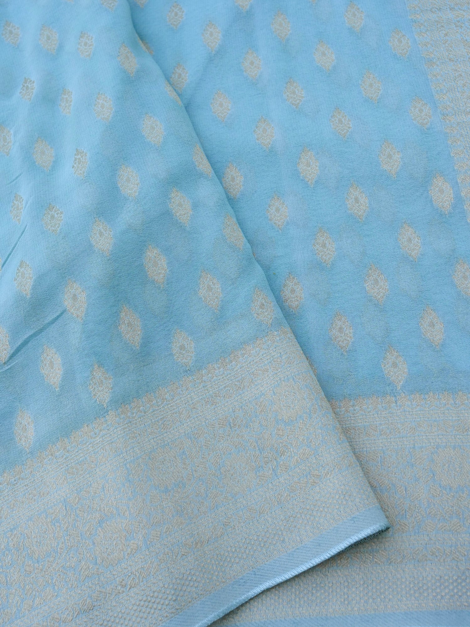 Sky Blue Georgette Silk Buti Banarasi Saree