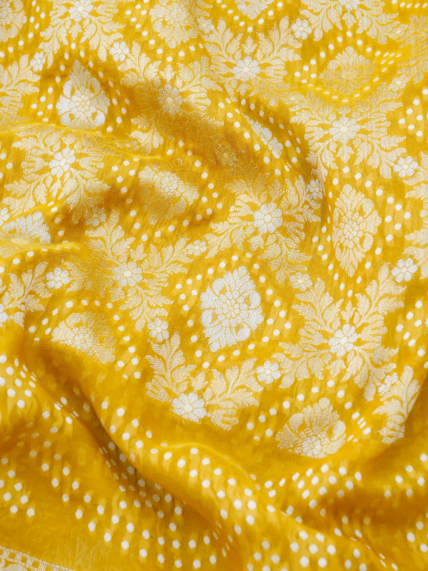 Yellow Bandhani Georgette Silk Banarasi Saree