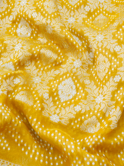 Yellow Bandhani Georgette Silk Banarasi Saree