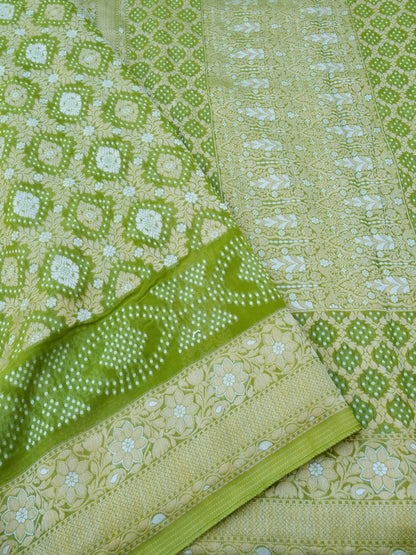 Green Bandhani Georgette Silk Banarasi Saree