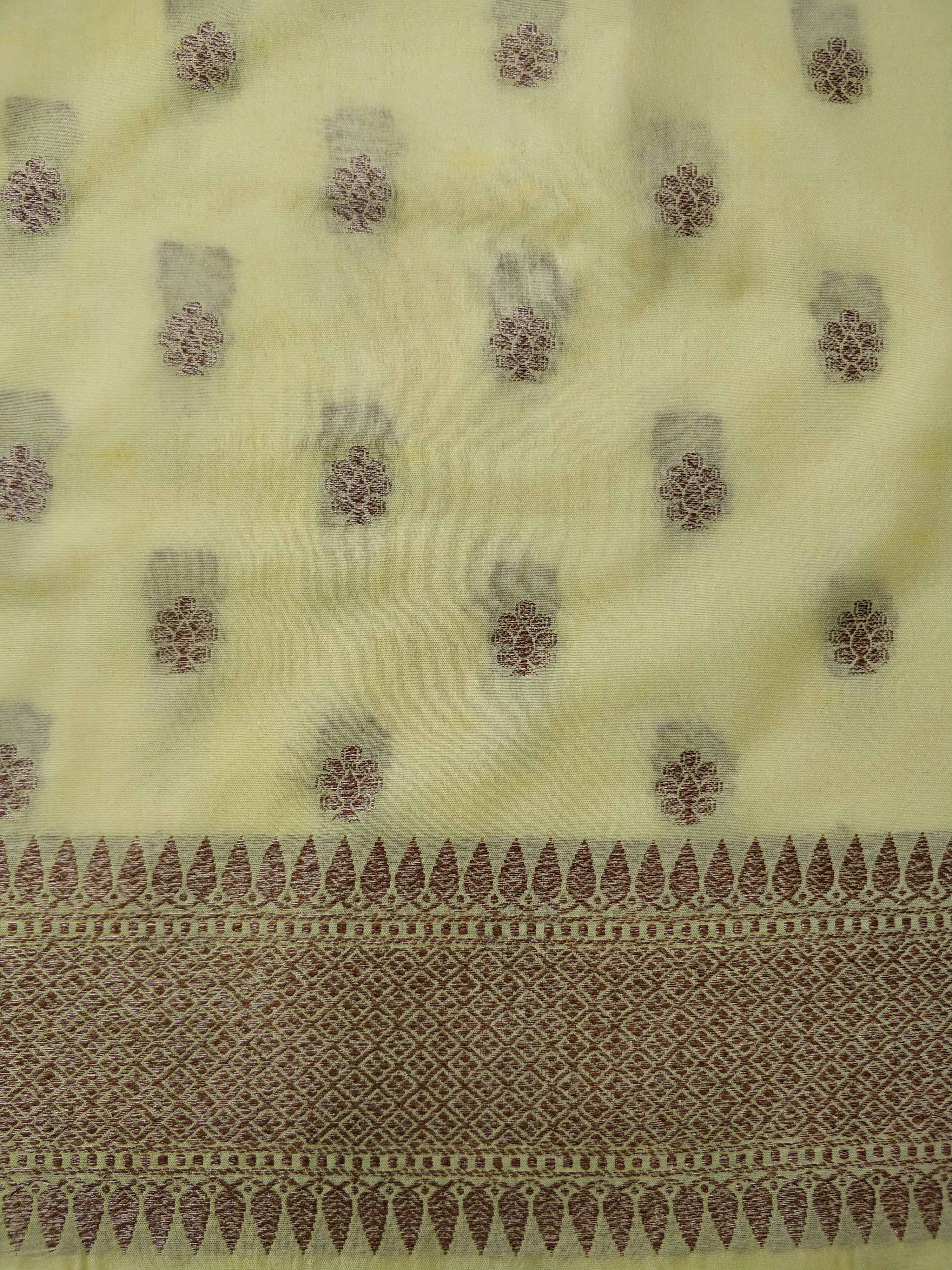 Lemon Yellow Cotton Banarasi Unstitched Suit Set