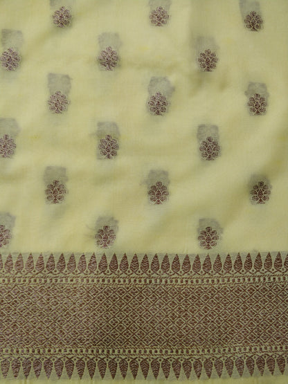 Lemon Yellow Cotton Banarasi Unstitched Suit Set