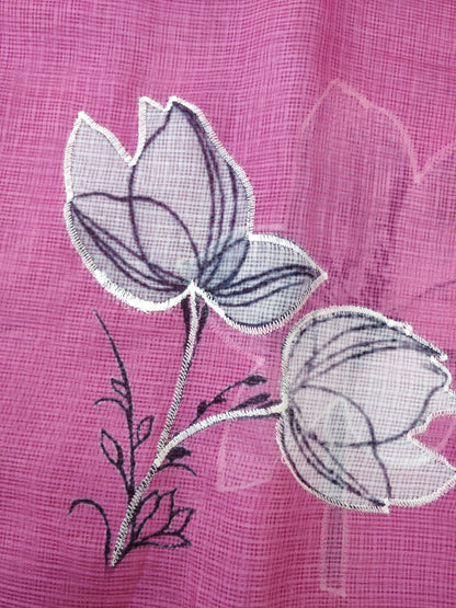Pink Kota Floral Print With Embroidery Saree