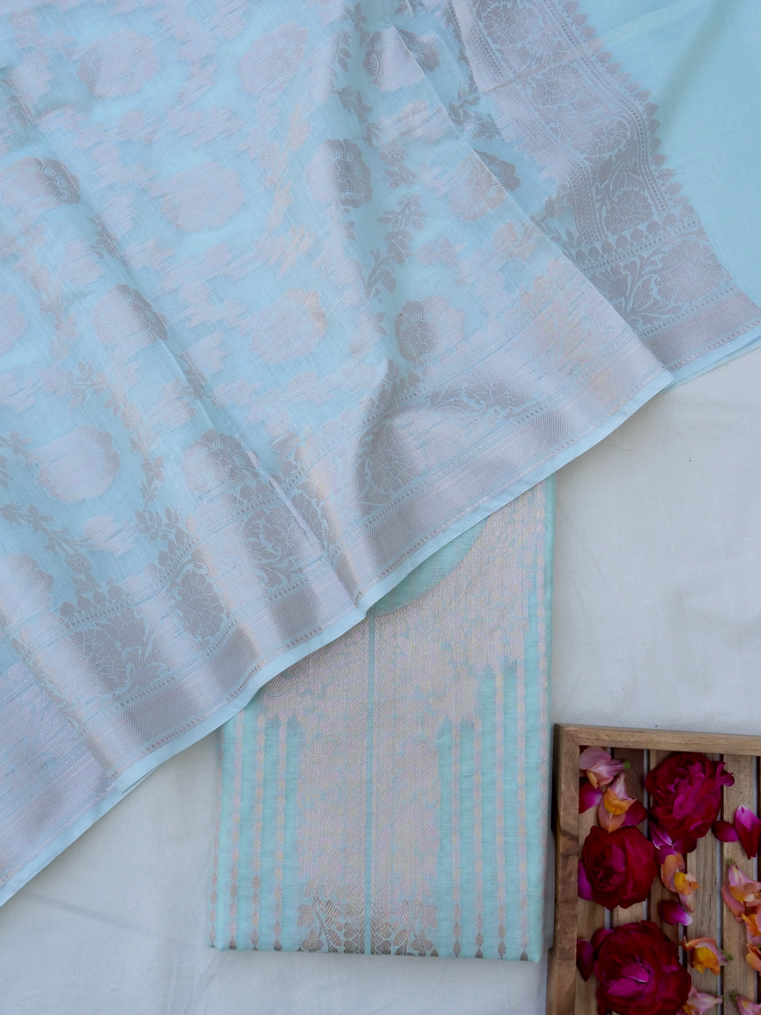 Blue Banarasi Cotton Unstitched Suit Set