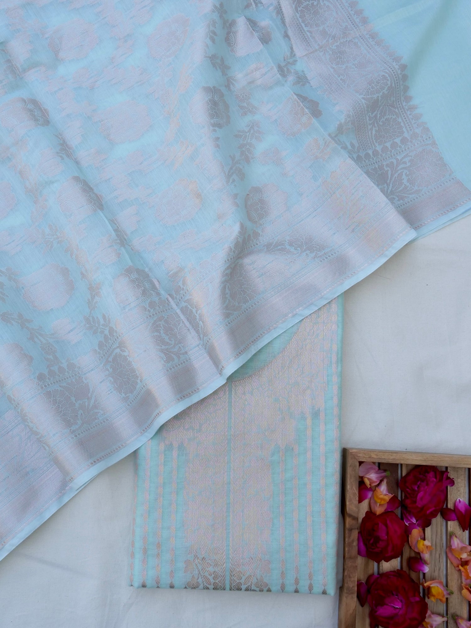 Blue Banarasi Cotton Unstitched Suit Set