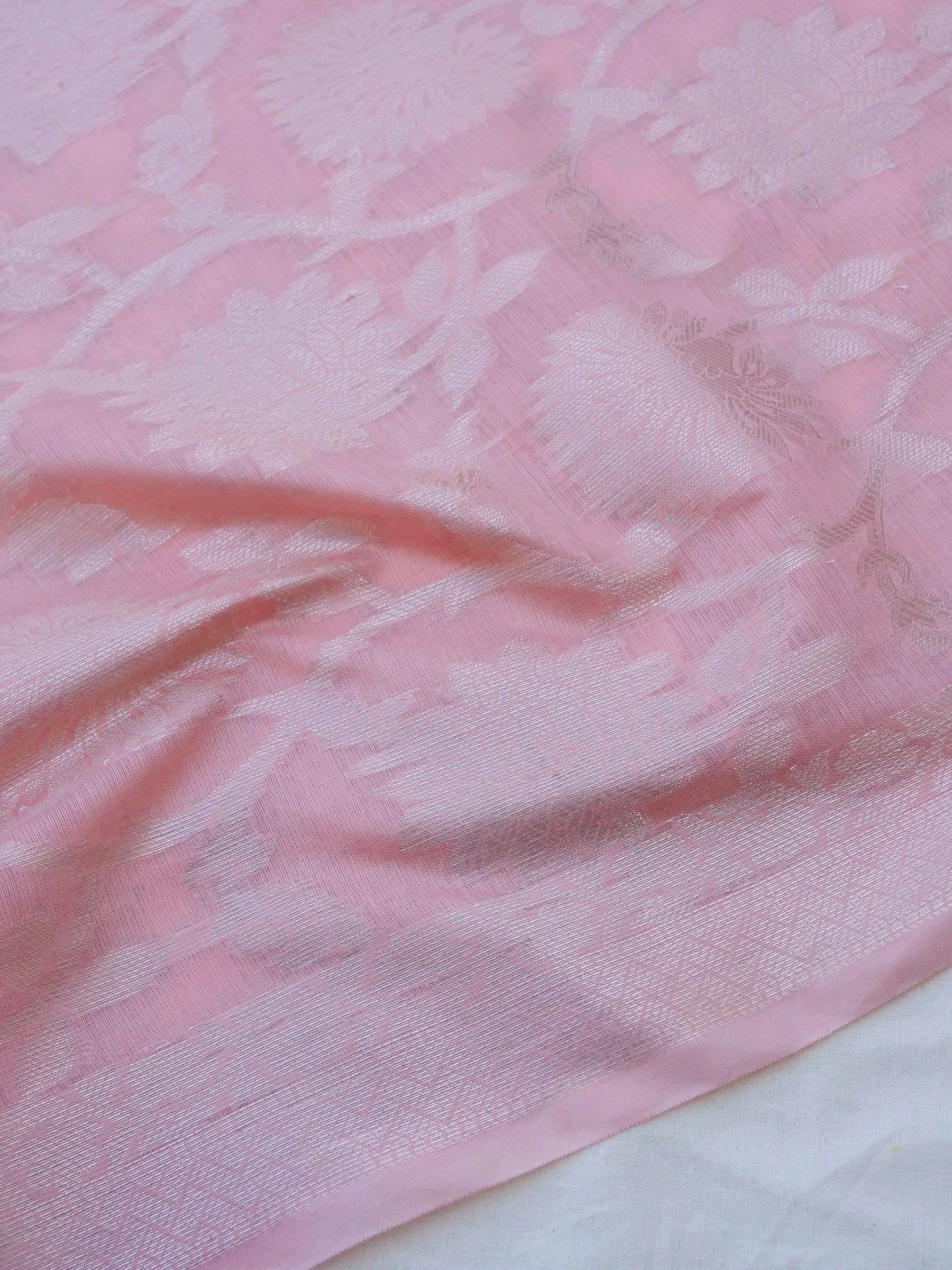 Pink Banarasi Cotton Unstitched Suit Set