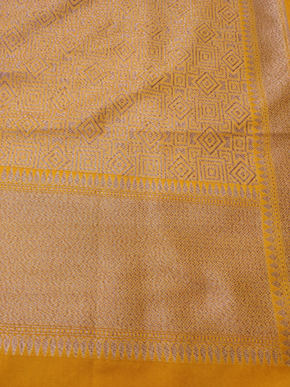 Mustard Yellow Cotton Silk Banarasi Unstitched Suit Set