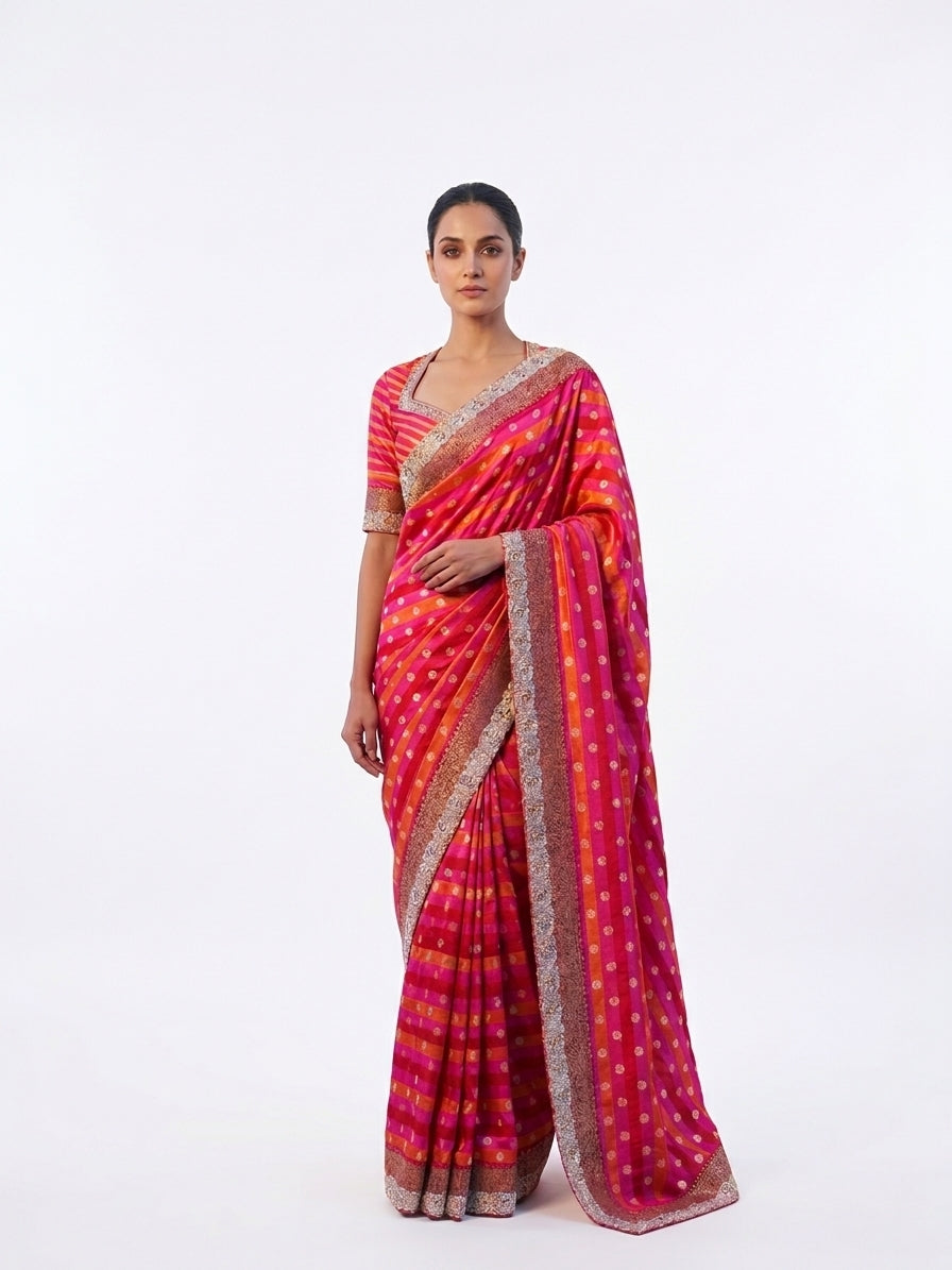 Rangkaat Handwoven  Kataan Silk Banarasi Saree with Embellished Border