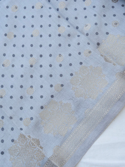 Gray Chiniya Silk Printed Unstitched Banarasi Suit Set