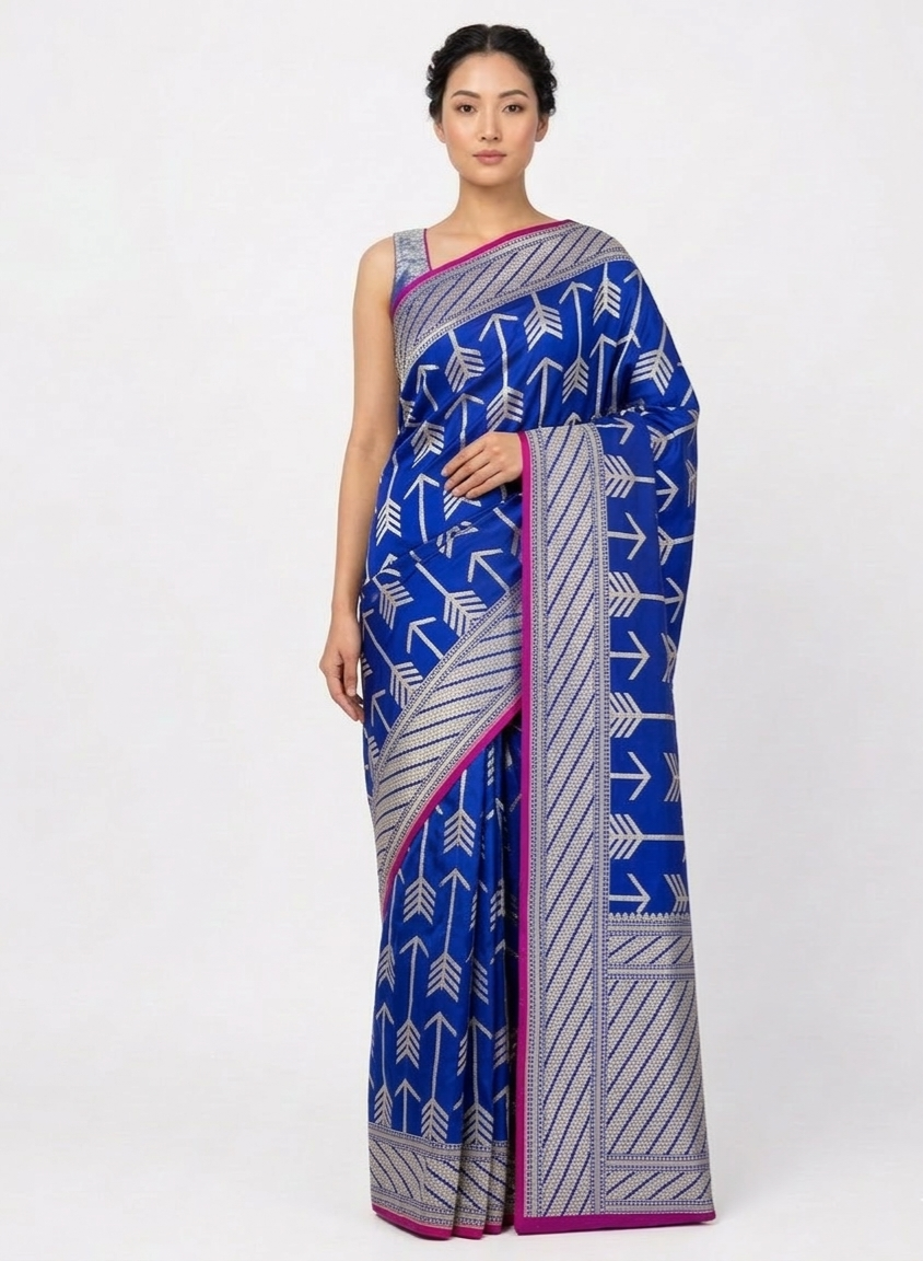 Navy Blue Handwoven Pure Kataan Kadhua Silk Benarasi Saree