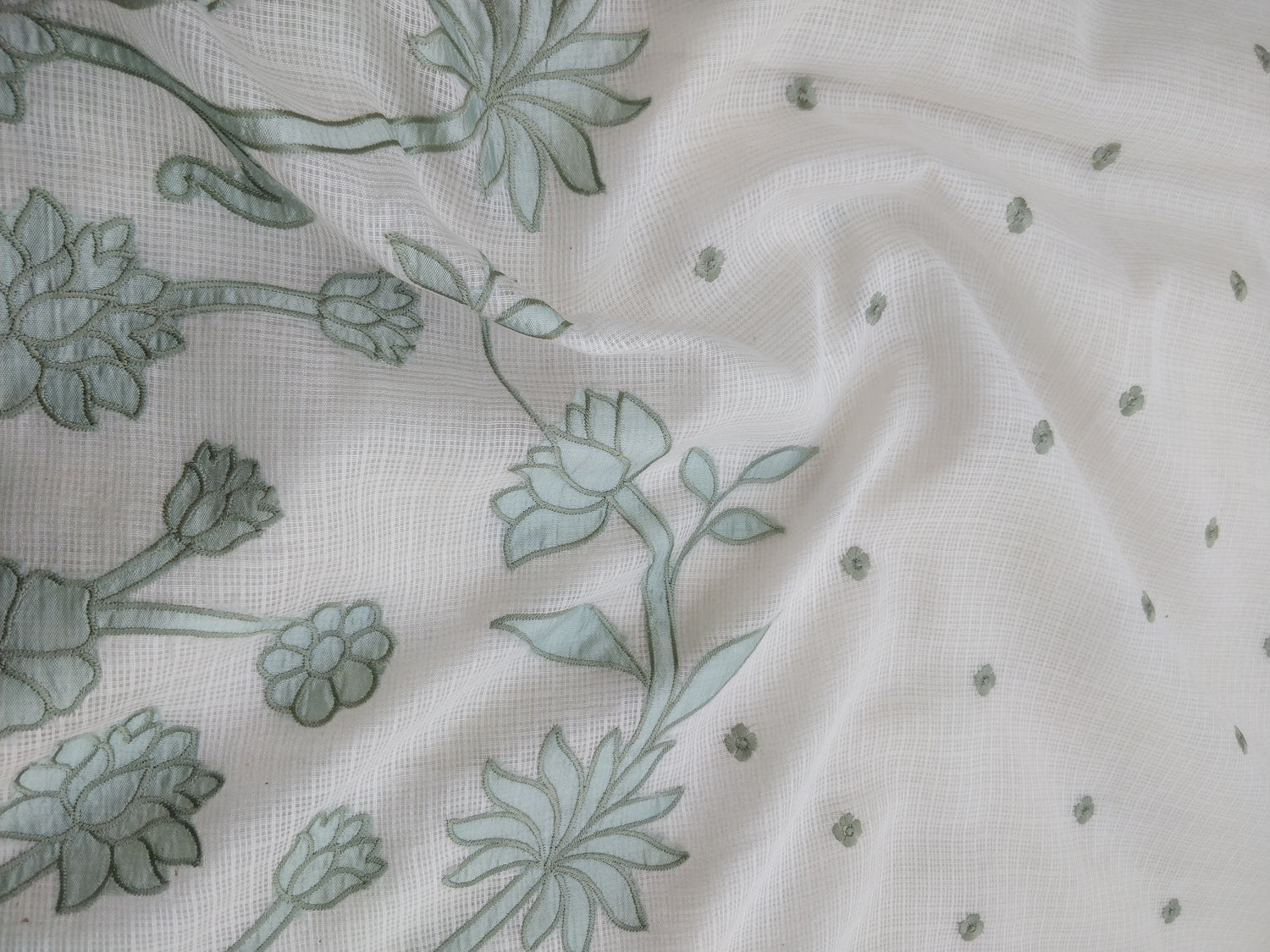 Ivory Kota With Floral Applique Saree