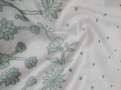 Ivory Kota With Floral Applique Saree