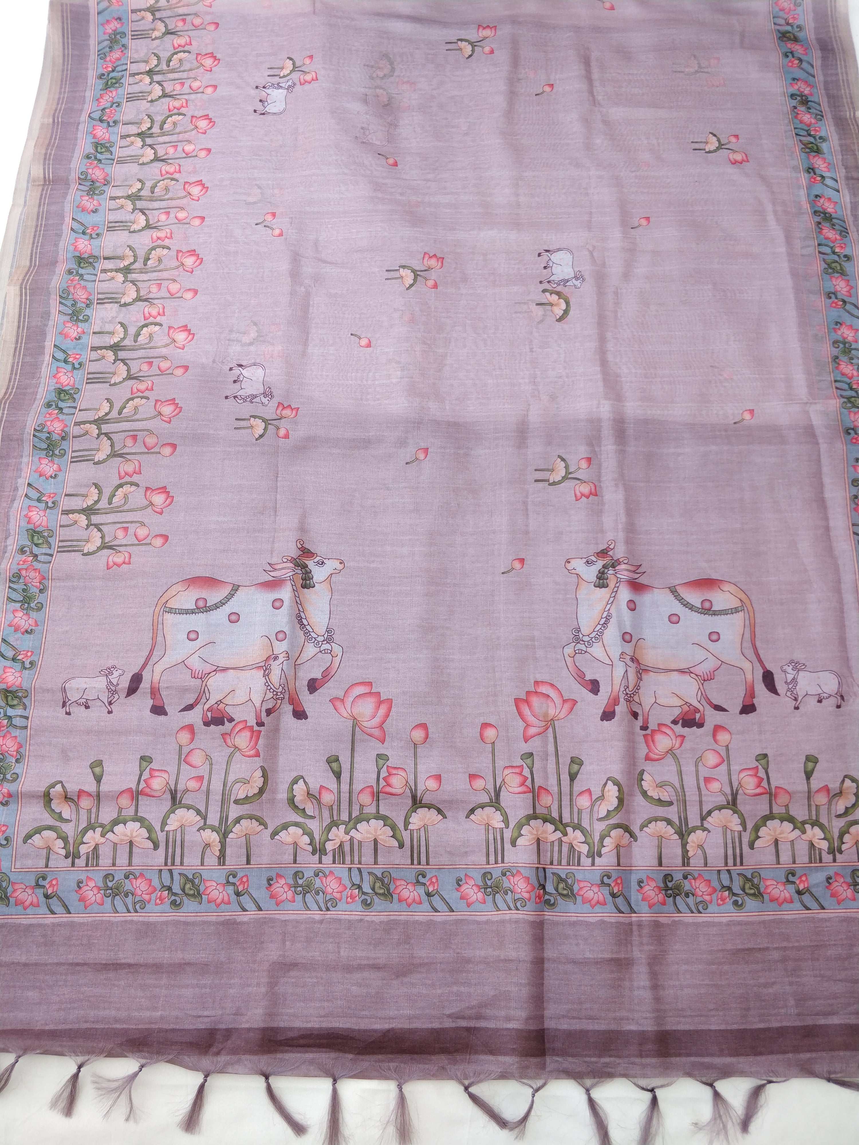 Pink Organza Silk Digital Print Pichwai Saree
