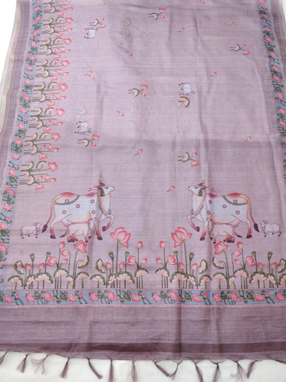 Pink Organza Silk Digital Print Pichwai Saree