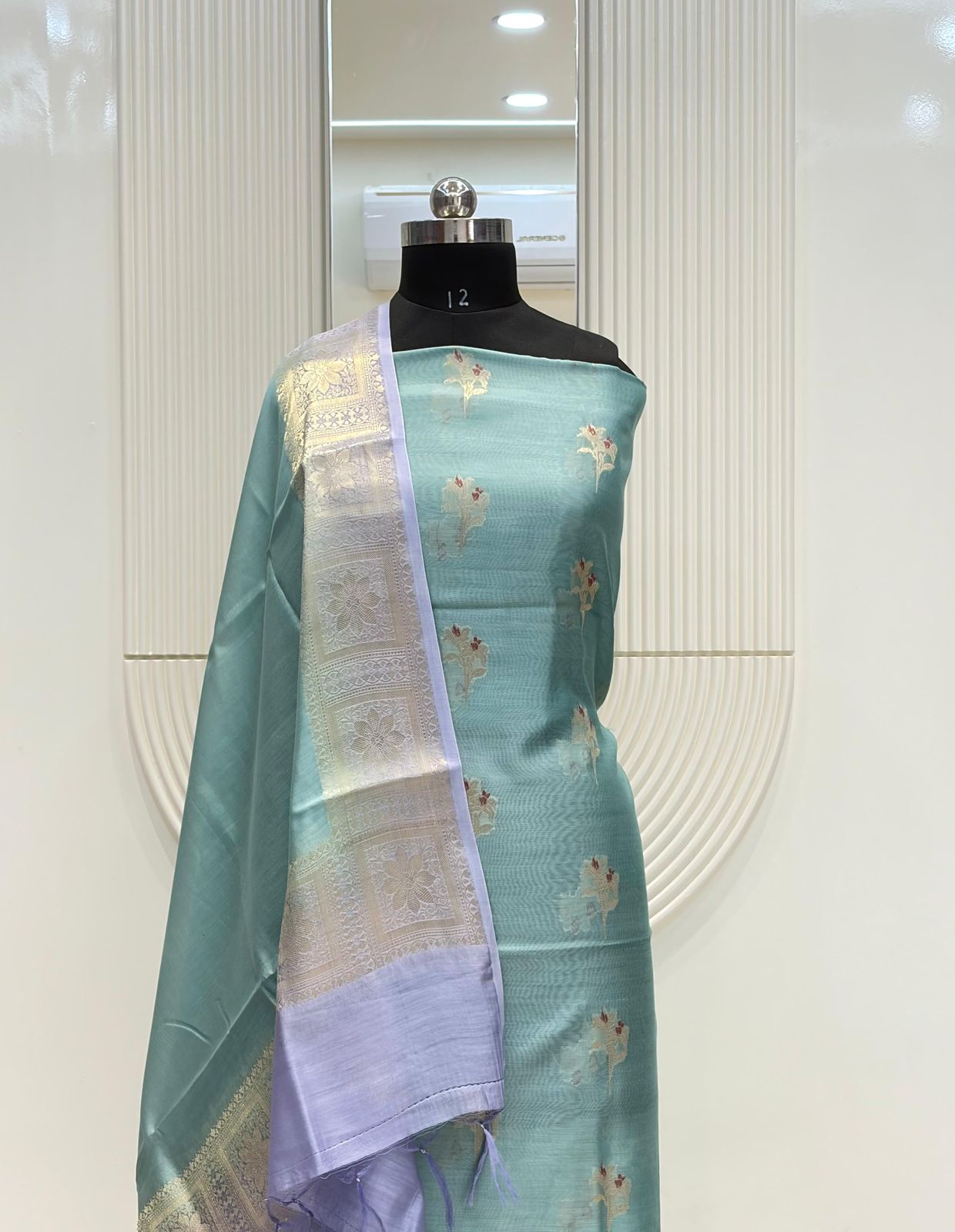 Light Green Pure Chanderi Silk Buti Suit Fabric