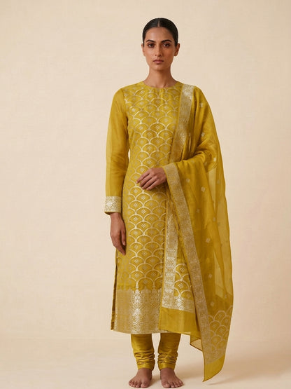 Mehendi Green Organza Banarasi Suit Set