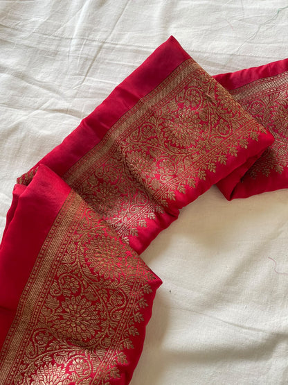 Red Satin Banarasi Border 10 Inch